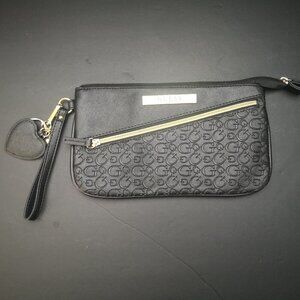 Guess Ladies Black Faux Leather Wristlet / Clutch with Gold Tone Accents